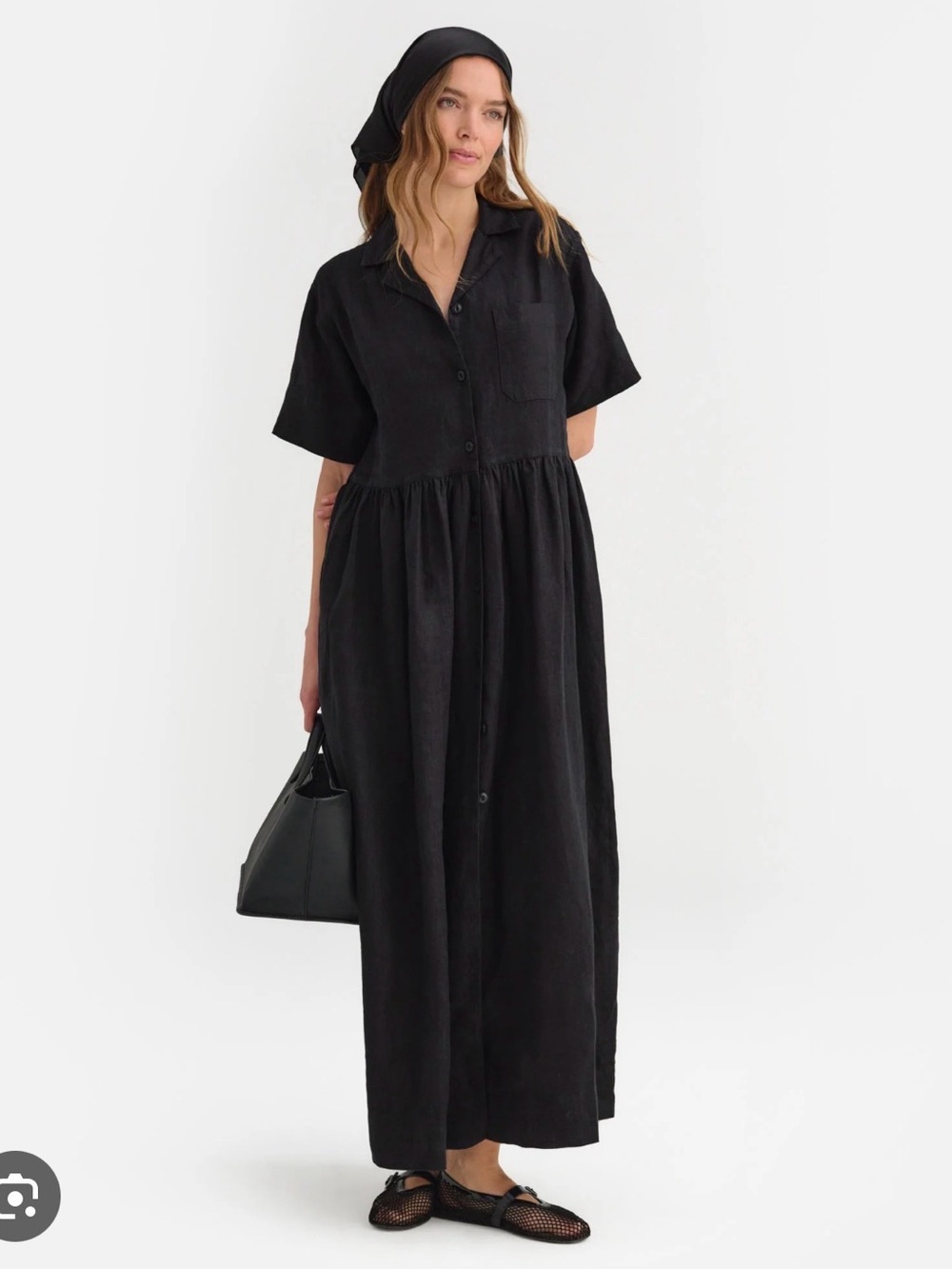 MATE the Label Black Button-Front Short-Sleeve Maxi Dress